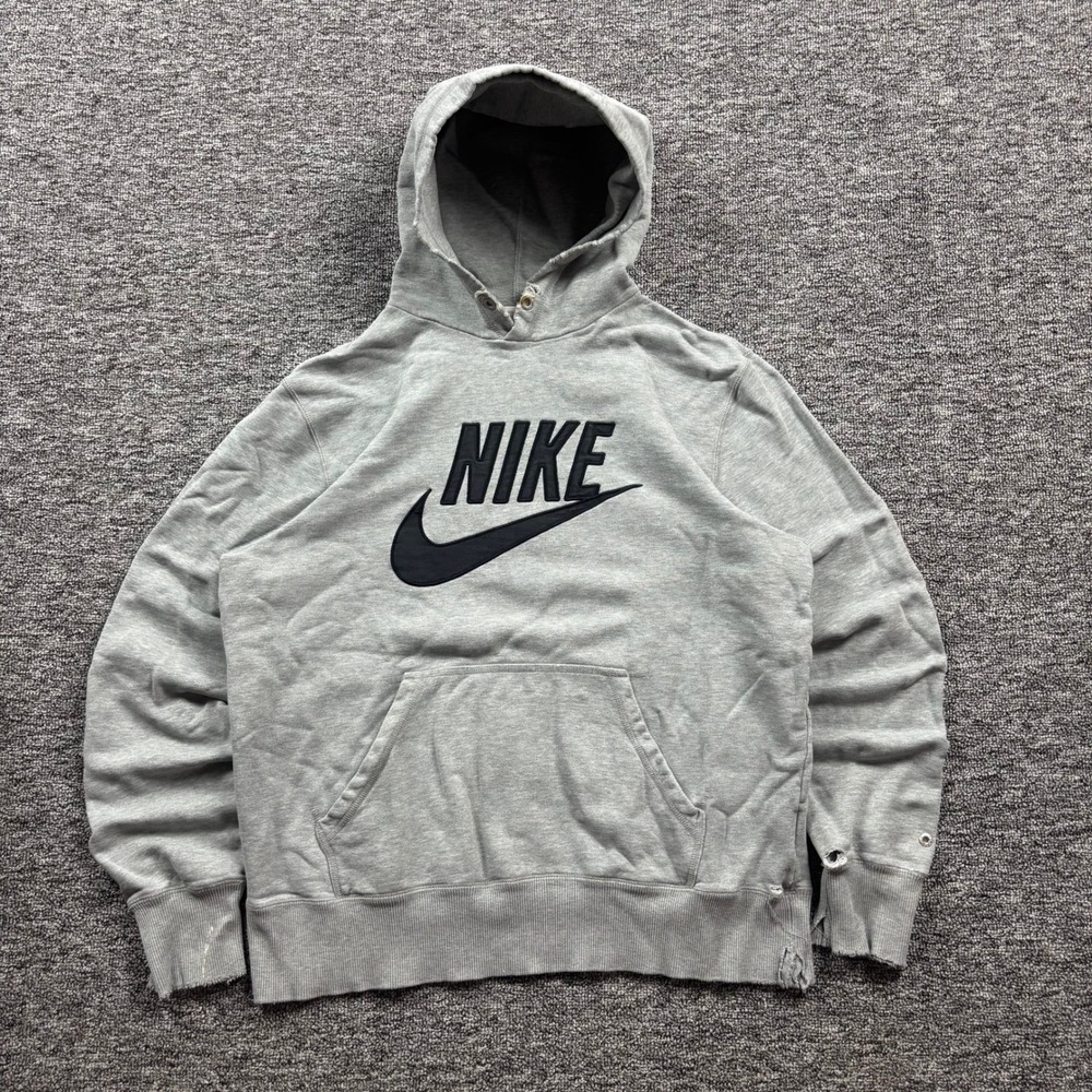 Y2K Nike Sportswear Distressed Heavyweight Pullover Grey Hoodie Size XL